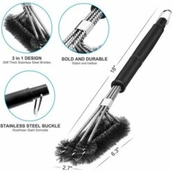 AIDUCHO Brosse Barbecue, 3 En 1 Brosse Nettoyage Barbecue, Longue Poignée, Poils Acier Inoxydable Pour Nettoyer Rapidement & Efficacement Tous Les Grils