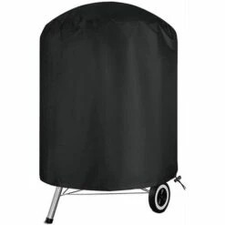 AIDUCHO Housse De Barbecue Ronde Imperméable En Tissu Oxford 210D Anti-UV, Avec Sangle Latérale Coupe-vent, Le Noir 58x77cm