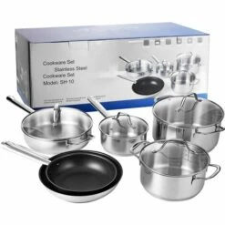 DECEN Batterie De Cuisine Induction 6 Pièces, Casseroles Pour Avec Couvercle En Verre Cromargan En Acier Inoxydable Poli Et Sans Revêtement, Résistant Au Lave-vaisselle