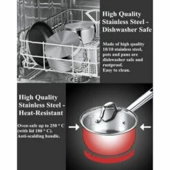 DECEN Batterie De Cuisine Induction 6 Pièces, Casseroles Pour Avec Couvercle En Verre Cromargan En Acier Inoxydable Poli Et Sans Revêtement, Résistant Au Lave-vaisselle -Accessoires de barbecue Soldes 58303631 4