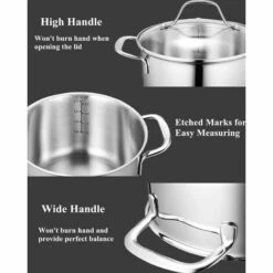 DECEN Batterie De Cuisine Induction 6 Pièces, Casseroles Pour Avec Couvercle En Verre Cromargan En Acier Inoxydable Poli Et Sans Revêtement, Résistant Au Lave-vaisselle -Accessoires de barbecue Soldes 58303631 5