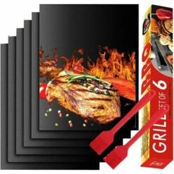 ABCRITAL Bbq Grill Mat Antiadhésif,Tapis De Cuisson Barbecue,6 Pcstapis Barbecue Set-40X33Cm,Feuille De Cuisson Reutilisable,Feuille Teflon,Pour Barbecue À Gaz, Électriques Et Charbon (40X33Cm)