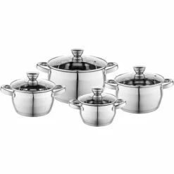 Florina Oliver Batterie De Cuisine Induction Acier Inoxydable 4 Pcs 4 Couvercles Verre Trempé Argent - Argent