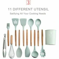 AORESAC Ustensiles De Cuisine Antiadhesifs En Silicone De Cuisine, 11 Pieces, Vert 7 AORESAC Ustensiles De Cuisine Antiadhesifs En Silicone De Cuisine, 11 Pieces, Vert -Accessoires de barbecue Soldes 58658193 3