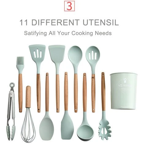 AORESAC Ustensiles De Cuisine Antiadhesifs En Silicone De Cuisine, 11 Pieces, Vert 3 AORESAC Ustensiles De Cuisine Antiadhesifs En Silicone De Cuisine, 11 Pieces, Vert â Image 3