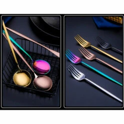 TANCYCO Ensemble De Vaisselle 24 Pièces Avec Boîte-cadeau Ensemble De Couverts De Cuisine En Acier Inoxydable Couteau Fourchette Cuillère Couverts Vaisselle Minimaliste (or Noir) -Accessoires de barbecue Soldes 59191701 4