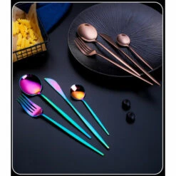 TANCYCO Ensemble De Vaisselle 24 Pièces Avec Boîte-cadeau Ensemble De Couverts De Cuisine En Acier Inoxydable Couteau Fourchette Cuillère Couverts Vaisselle Minimaliste (or Noir) -Accessoires de barbecue Soldes 59191701 5