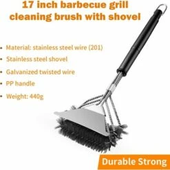 AOUGO Brosse à Barbecue, Brosse De Nettoyage à 3 Branches En Acier Inoxydable, Brosse Avec Grattoir En Polypropylène, Isolation Thermique, Poignée, Nettoyage Efficace Pour Grilles -Accessoires de barbecue Soldes 59300369 3