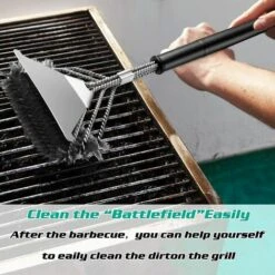 AOUGO Brosse à Barbecue, Brosse De Nettoyage à 3 Branches En Acier Inoxydable, Brosse Avec Grattoir En Polypropylène, Isolation Thermique, Poignée, Nettoyage Efficace Pour Grilles -Accessoires de barbecue Soldes 59300369 5