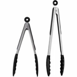 MINKUROW 2pcs Pinces Cuisine Professionnel En Acier Inoxydable Et Silicone Alimentaire (Noir/ 30,5 & 23cm)