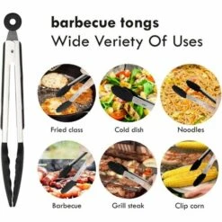 MINKUROW 2pcs Pinces Cuisine Professionnel En Acier Inoxydable Et Silicone Alimentaire (Noir/ 30,5 & 23cm) -Accessoires de barbecue Soldes 60015631 4