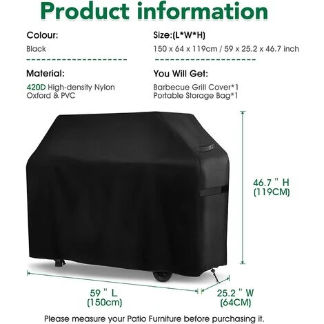 PESCE Housse Pour Barbecue,Couverture De Gril Gaz Bache De Protection Couverture Résistante Pour 420D Tissu Oxford Étanche Résistant Aux UV Et Aux Larmes, Pour Weber, Holland, Jennair Etc(150x64x119cm) 2 PESCE Housse Pour Barbecue,Couverture De Gril Gaz Bache De Protection Couverture Résistante Pour 420D Tissu Oxford Étanche Résistant Aux UV Et Aux Larmes, Pour Weber, Holland, Jennair Etc(150x64x119cm) – Image 2