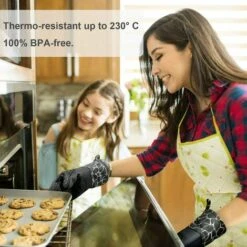 HKLFFJA Silicone Gants De Cuisine, Gants De Barbecue Résistant à Chaleur 1 Paire Et 2 Maniques, Parfait Pour Grill BBQ Cuisine Four De Cuisson (Black) -Accessoires de barbecue Soldes 63868798 3