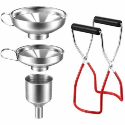 PERLE RARE Entonnoir à Confiture, Paquet Contient Pince De Bocal/3 Entonnoirs En Acier Inoxydable/Filtre, Entonnoir En Acier Inoxydable Pour Liquide Ou Confiture Et Pince De Levage De Bocal