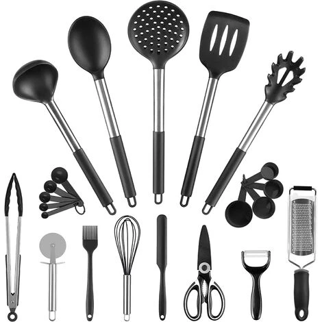 KAEJYIUT Ustensiles De Cuisine Silicone Inox Noir 22 Pcs , Ustensiles Cuisine Accesoires Cuisines Spatule Cuisines Ciseaux Cuillère De Cuisines , Sans BPA Antiadhésif Résistant Aux Rayures Chaleurs 1 KAEJYIUT Ustensiles De Cuisine Silicone Inox Noir 22 Pcs , Ustensiles Cuisine Accesoires Cuisines Spatule Cuisines Ciseaux Cuillère De Cuisines , Sans BPA Antiadhésif Résistant Aux Rayures Chaleurs
