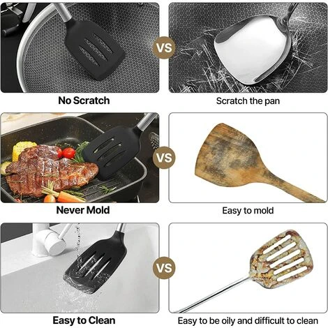 KAEJYIUT Ustensiles De Cuisine Silicone Inox Noir 22 Pcs , Ustensiles Cuisine Accesoires Cuisines Spatule Cuisines Ciseaux Cuillère De Cuisines , Sans BPA Antiadhésif Résistant Aux Rayures Chaleurs 3 KAEJYIUT Ustensiles De Cuisine Silicone Inox Noir 22 Pcs , Ustensiles Cuisine Accesoires Cuisines Spatule Cuisines Ciseaux Cuillère De Cuisines , Sans BPA Antiadhésif Résistant Aux Rayures Chaleurs – Image 3