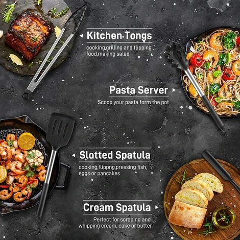 KAEJYIUT Ustensiles De Cuisine Silicone Inox Noir 22 Pcs , Ustensiles Cuisine Accesoires Cuisines Spatule Cuisines Ciseaux Cuillère De Cuisines , Sans BPA Antiadhésif Résistant Aux Rayures Chaleurs 4 KAEJYIUT Ustensiles De Cuisine Silicone Inox Noir 22 Pcs , Ustensiles Cuisine Accesoires Cuisines Spatule Cuisines Ciseaux Cuillère De Cuisines , Sans BPA Antiadhésif Résistant Aux Rayures Chaleurs – Image 4