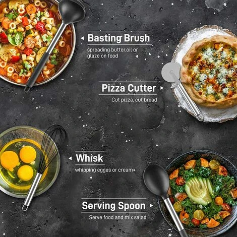 KAEJYIUT Ustensiles De Cuisine Silicone Inox Noir 22 Pcs , Ustensiles Cuisine Accesoires Cuisines Spatule Cuisines Ciseaux Cuillère De Cuisines , Sans BPA Antiadhésif Résistant Aux Rayures Chaleurs 5 KAEJYIUT Ustensiles De Cuisine Silicone Inox Noir 22 Pcs , Ustensiles Cuisine Accesoires Cuisines Spatule Cuisines Ciseaux Cuillère De Cuisines , Sans BPA Antiadhésif Résistant Aux Rayures Chaleurs – Image 5