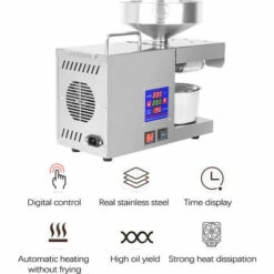 THSINDE LTP333 610W Presse à Huile Commerciale Intelligente De Cuisine Ménager En Acier Inoxydable Avec Affichage Numérique 0~300℃ Contrôle De La Température Grand Port D'Alimentation 38mm Convient Au Soja Cacahuète Colza Olive Lin - Argent - Argent -Accessoires de barbecue Soldes 65441519 3