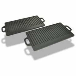 VidaXL Plancha En Fonte Réversible 2 Pcs 38x23 Cm - Noir