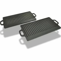 VidaXL Plancha En Fonte Réversible 2 Pcs 38x23 Cm - Noir -Accessoires de barbecue Soldes 734733 5