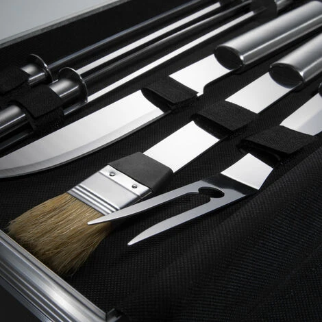 TECTAKE Kit Barbecue 18 Ustensiles En Acier Inoxydable + Mallette De Rangement 47 Cm X 8 Cm X 22 Cm - Gris 5 TECTAKE Kit Barbecue 18 Ustensiles En Acier Inoxydable + Mallette De Rangement 47 Cm X 8 Cm X 22 Cm - Gris – Image 5